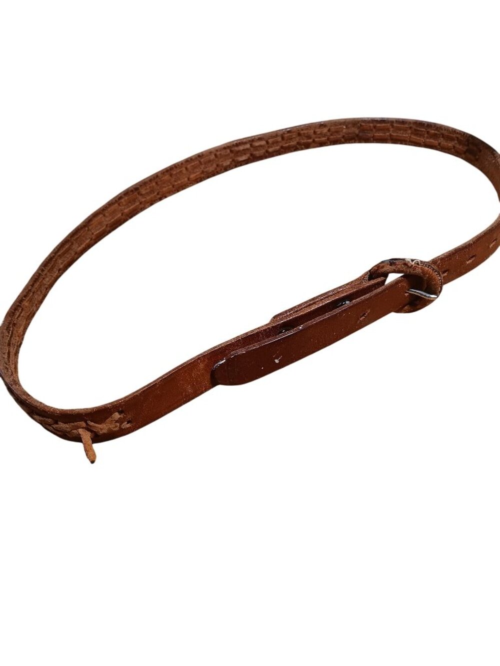 True Vintage Belt 32" 32W Brown Leather Braided Distressed Woven Buckle Unisex